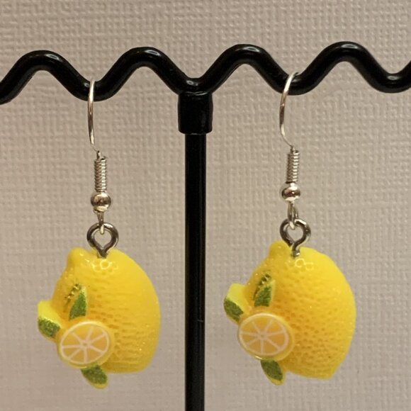 Lemon Earring, Fruit Jewelry, Citrus Earring, Gift Idea, Funny Food Earrings - Picture 4 of 5